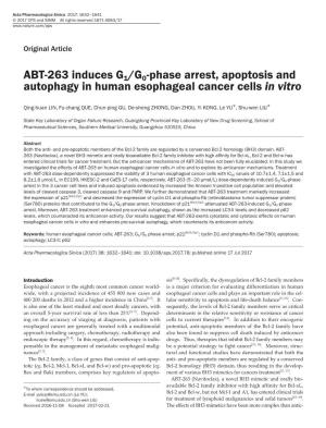 ABT-263 Induces G1/G0-Phase Arrest, Apoptosis and Autophagy in Human Esophageal Cancer Cells in Vitro