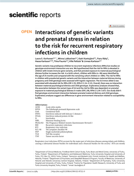 Interactions of Genetic Variants and Prenatal Stress in Relation to the Risk for Recurrent Respiratory Infections in Children Laura S
