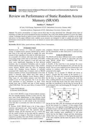 Review on Performance of Static Random Access Memory (SRAM)