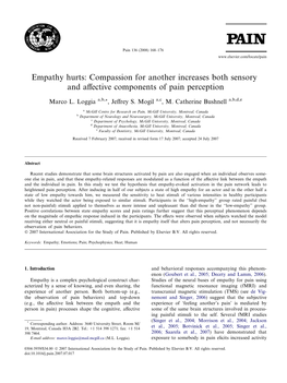 Empathy Hurts: Compassion for Another Increases Both Sensory and Aﬀective Components of Pain Perception