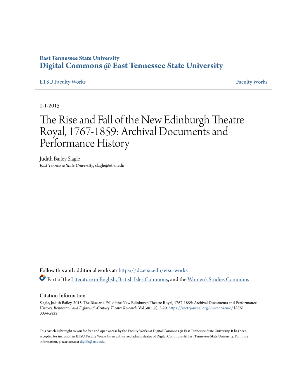 The Rise and Fall of the New Edinburgh Theatre Royal, 1767-1859