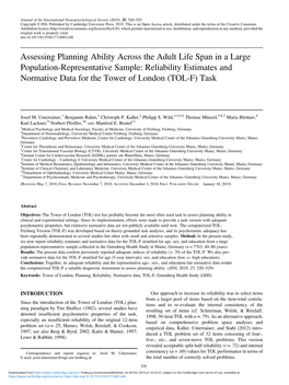 Reliability Estimates and Normative Data for the Tower of London (TOL-F) Task