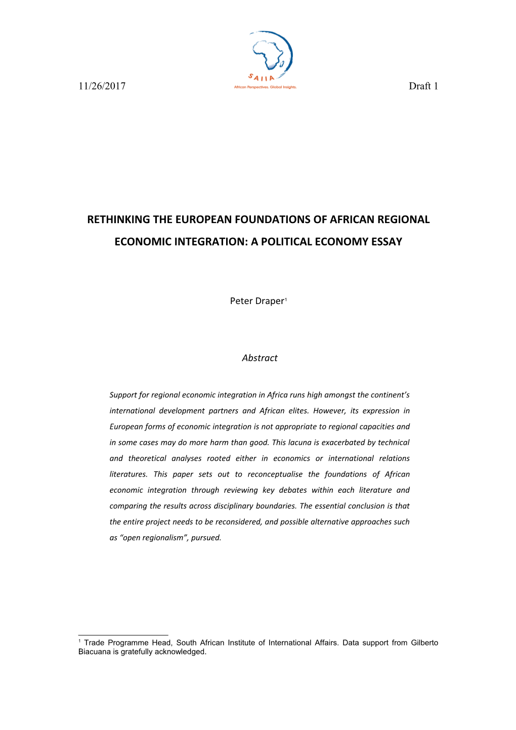 South Africa And The Political Economy Of Regional Economic Integration