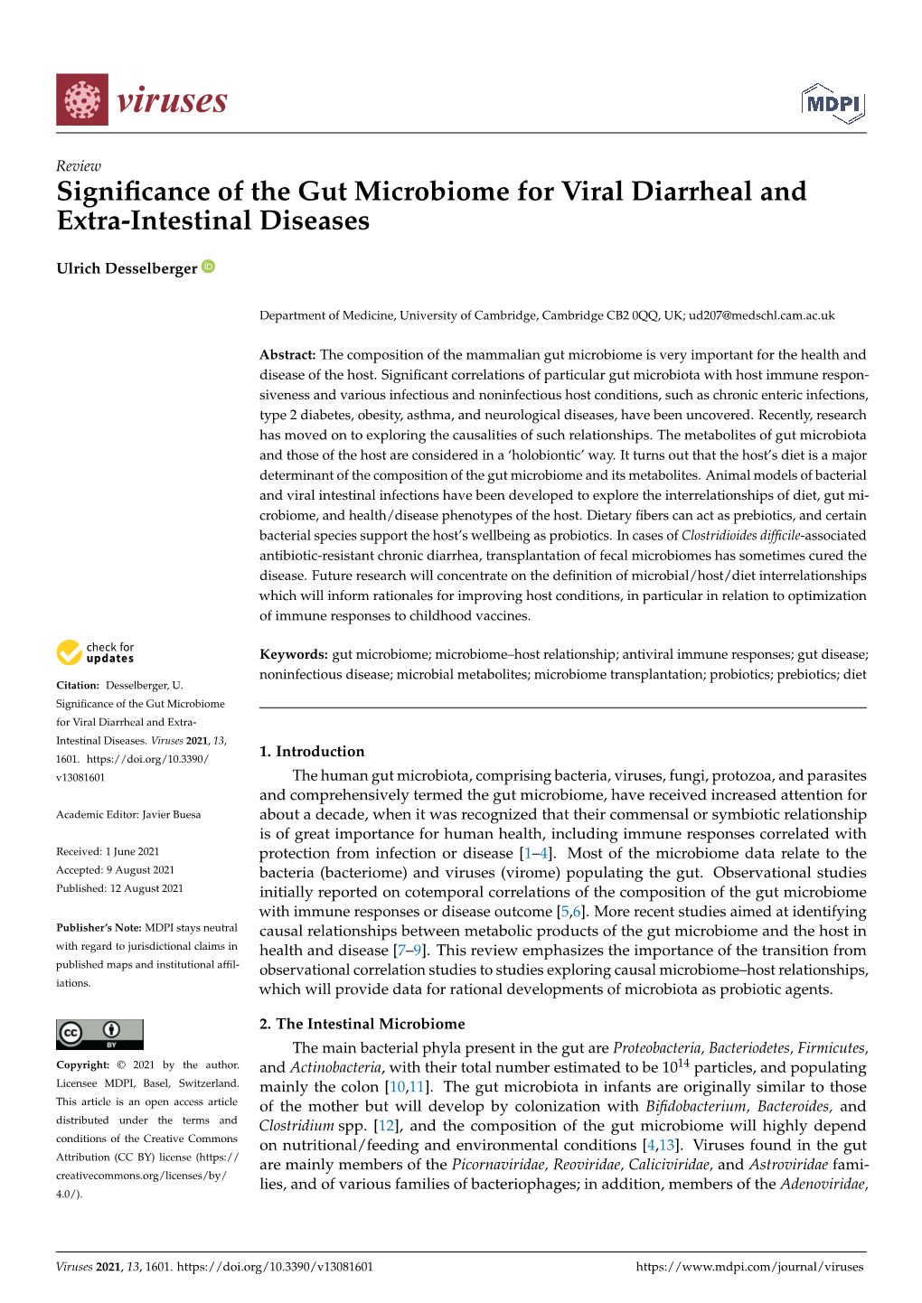 Significance of the Gut Microbiome for Viral Diarrheal and Extra-Intestinal