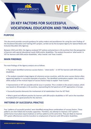 20 Key Factors for Successful Vocational Education and Training
