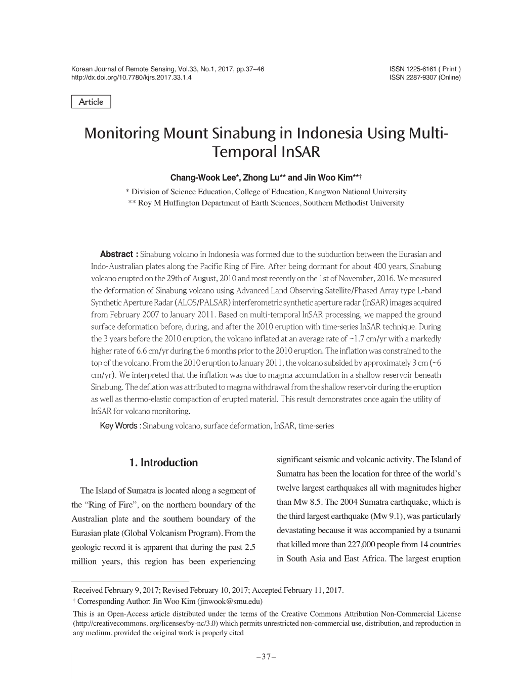 Monitoring Mount Sinabung in Indonesia Using Multi- Temporal Insar