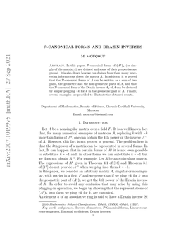 P-Canonical Forms and Drazin Inverses 11