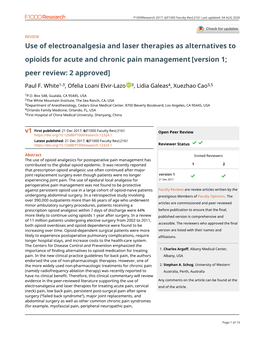 Use of Electroanalgesia and Laser Therapies As Alternatives to Opioids for Acute and Chronic Pain Management[Version 1; Peer