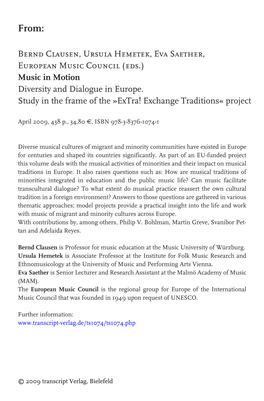 Bernd Clausen, Ursula Hemetek, Eva Saether, European Music Council (Eds.) Music in Motion Diversity and Dialogue in Europe