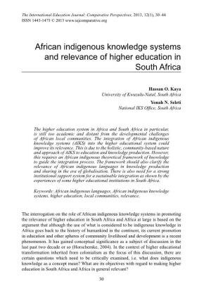 African Indigenous Knowledge Systems and Relevance of Higher Education in South Africa
