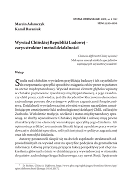 Wywiad Chińskiej Republiki Ludowej – Zarys Struktur I Metod Działalności