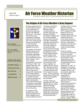 Air Force Weather Historian a QUARTERLY NEWSLETTER of the AIR FORCE WEATHER HISTORY OFFICE