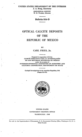 Optical Calcite Deposits of the Republic of Mexico