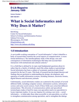 What Is Social Informatics and Why Does It Matter?