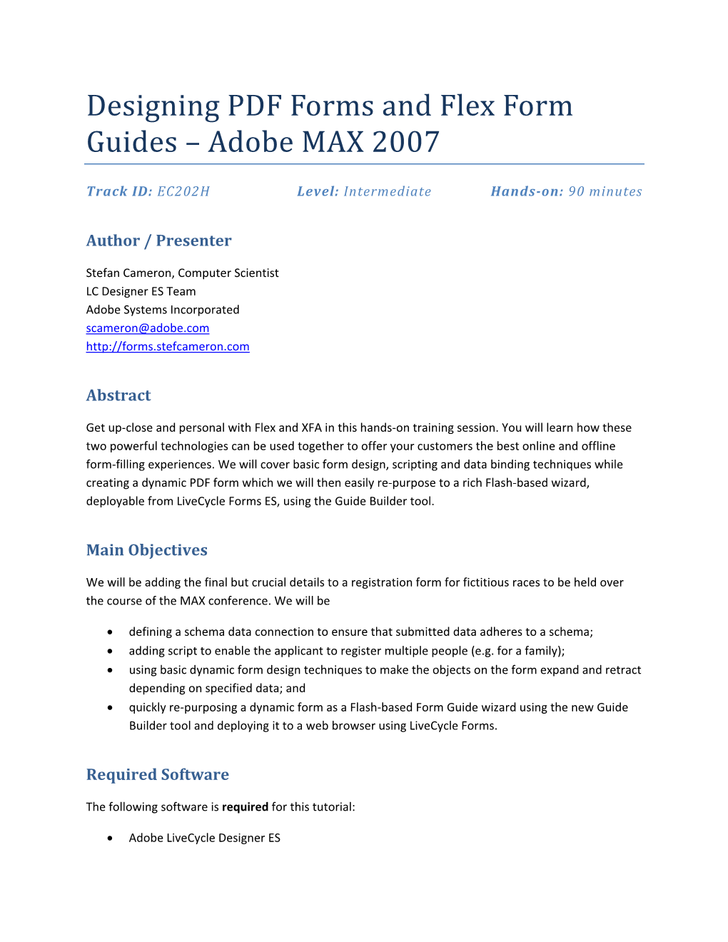 Designing PDF Forms and Flex Form Guides – Adobe MAX 2007