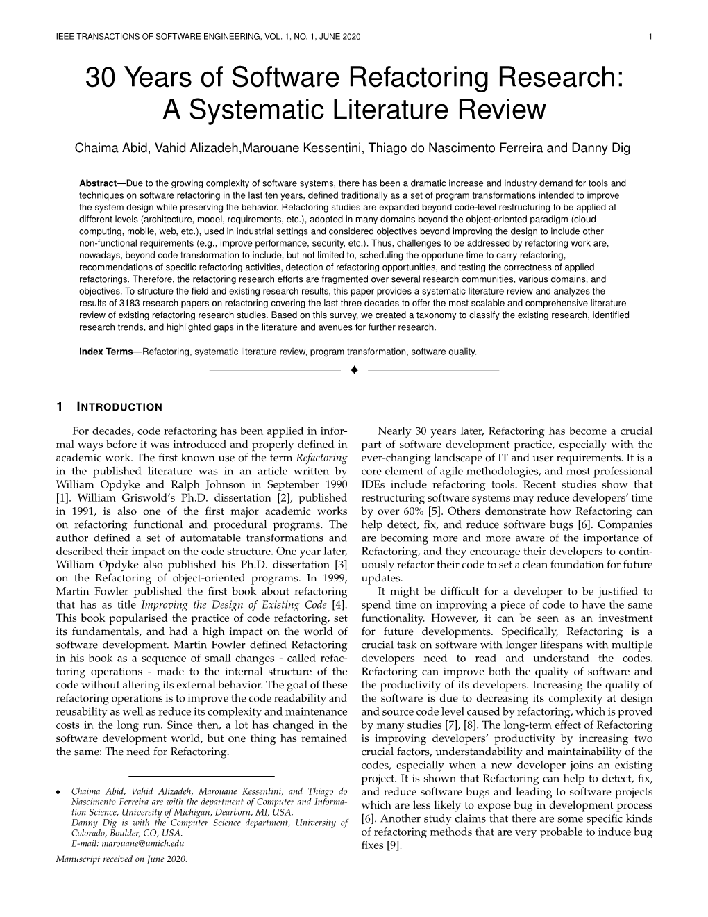 30 Years of Software Refactoring Research: a Systematic Literature Review