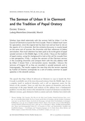 The Sermon of Urban II in Clermont and the Tradition of Papal Oratory Georg Strack Ludwig-Maximilians-Universität, Munich