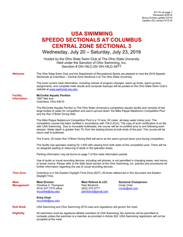 USA SWIMMING SPEEDO SECTIONALS at COLUMBUS CENTRAL ZONE SECTIONAL 3 Wednesday, July 20 – Saturday, July 23, 2016