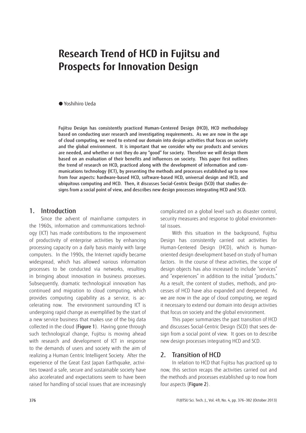 Research Trend of HCD in Fujitsu and Prospects for Innovation Design
