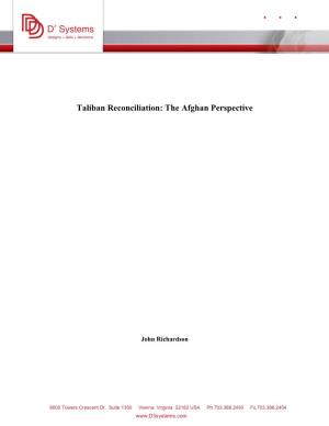 Taliban Reconciliation: the Afghan Perspective