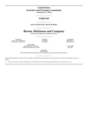 Becton, Dickinson and Company (Exact Name of Registrant As Specified in Its Charter)