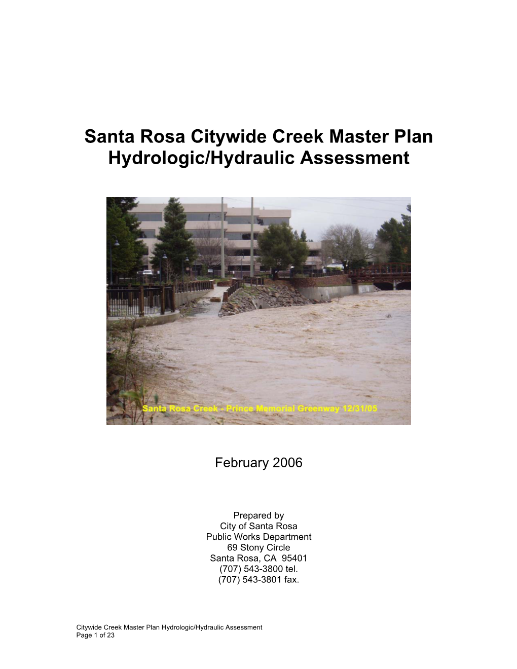 Santa Rosa Citywide Creek Master Plan Hydrologic/Hydraulic Assessment