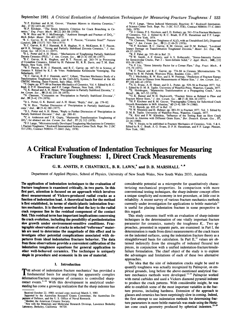 A Critical Evaluation of Indentation Techniques for Measuring Fracture Toughness: I, Direct Crack Measurements