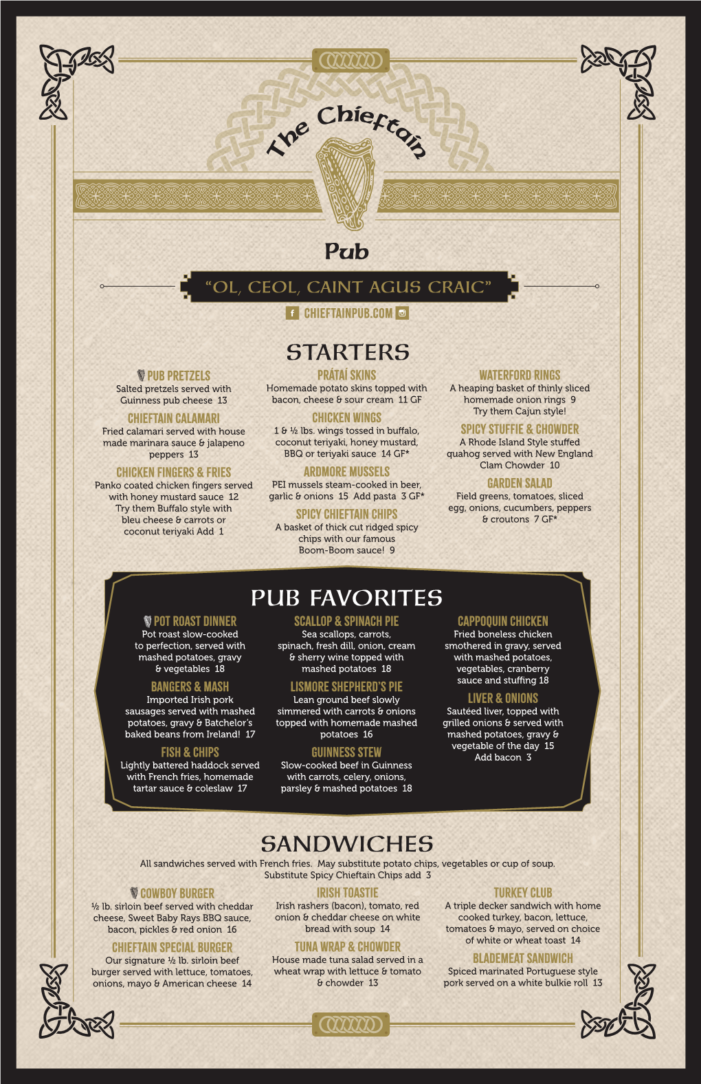 Starters Pub Favorites Sandwiches