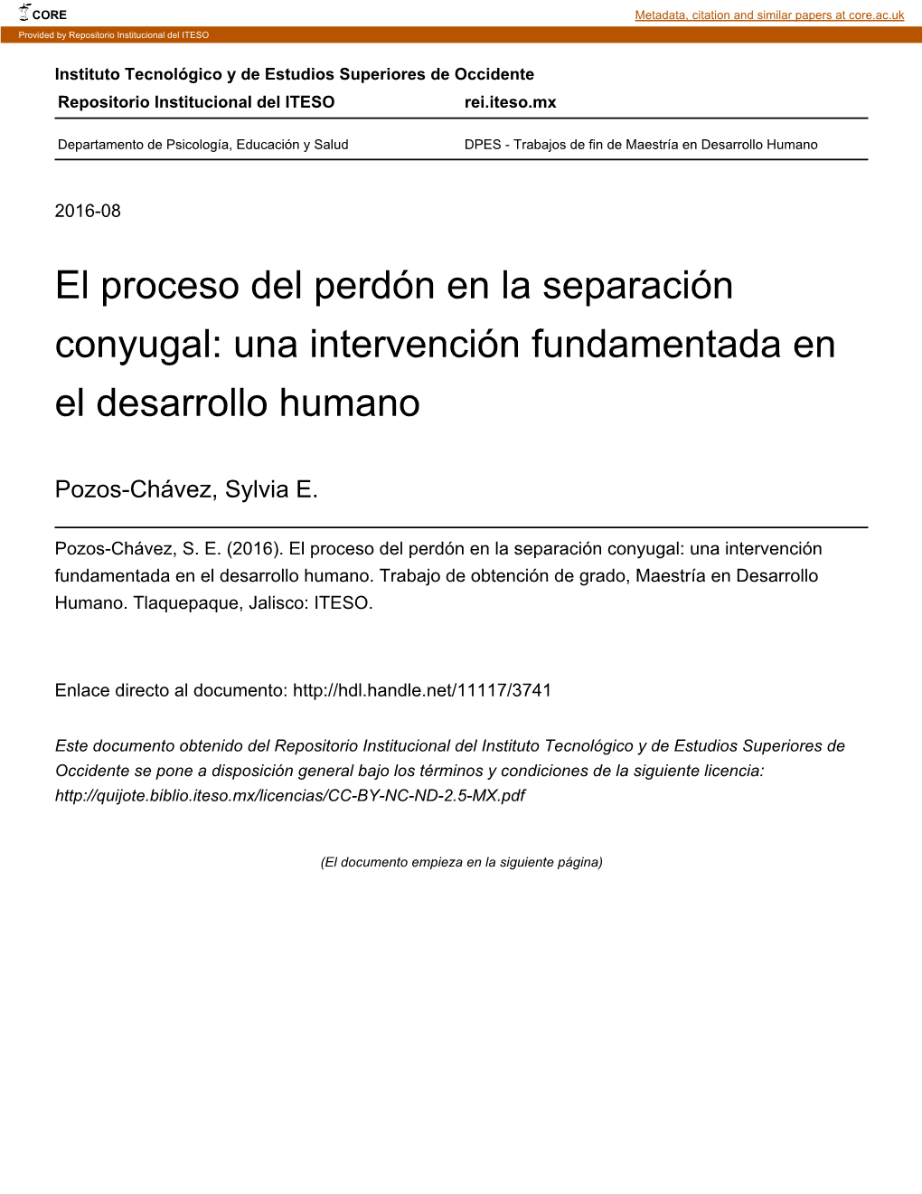 El Proceso Del Perdón En La Separación Conyugal: Una Intervención Fundamentada En El Desarrollo Humano