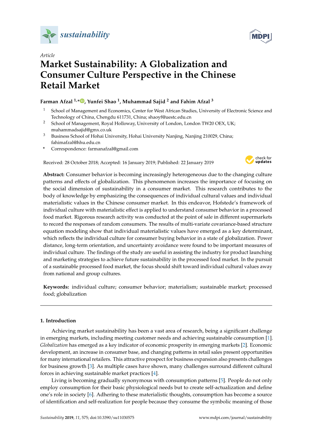 Market Sustainability: a Globalization and Consumer Culture Perspective in the Chinese Retail Market