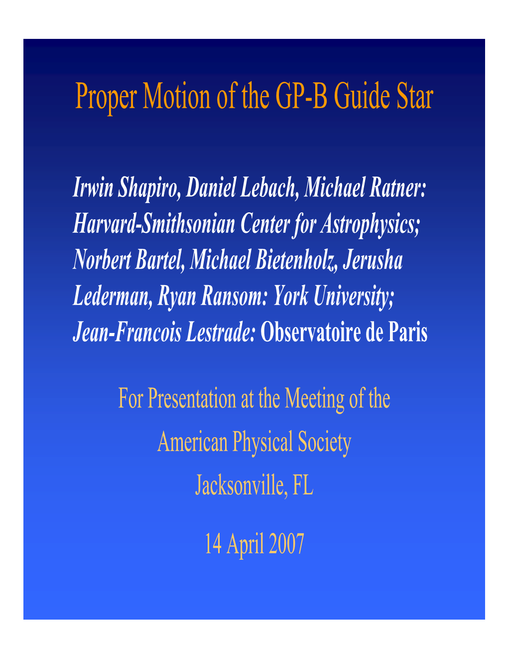 Proper Motion of the GP-B Guide Star