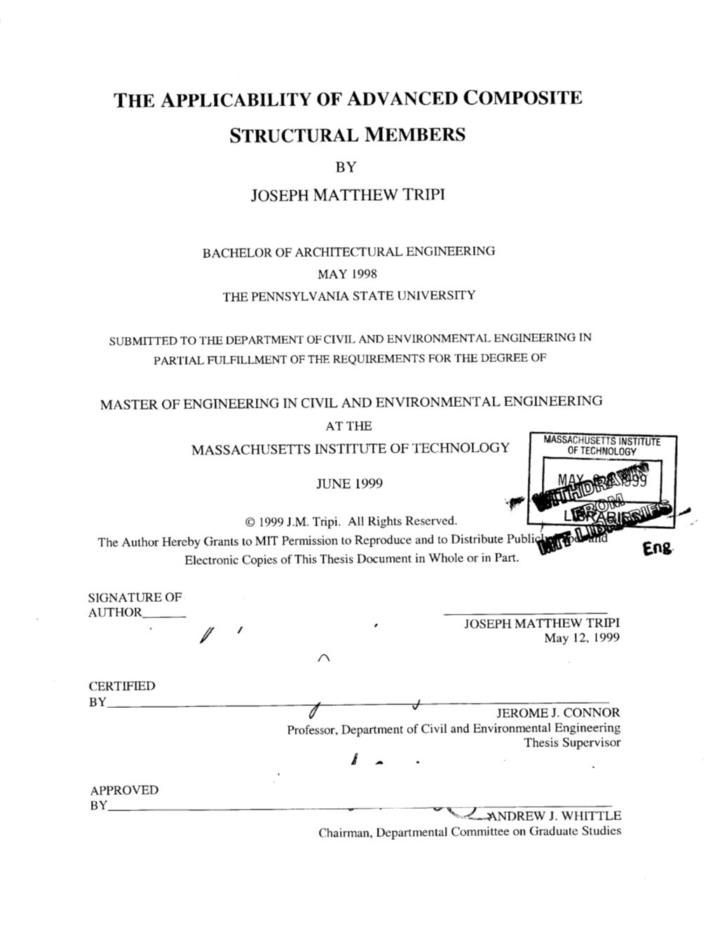 The Applicability of Advanced Composite Structural Members by Joseph Matthew Tripi