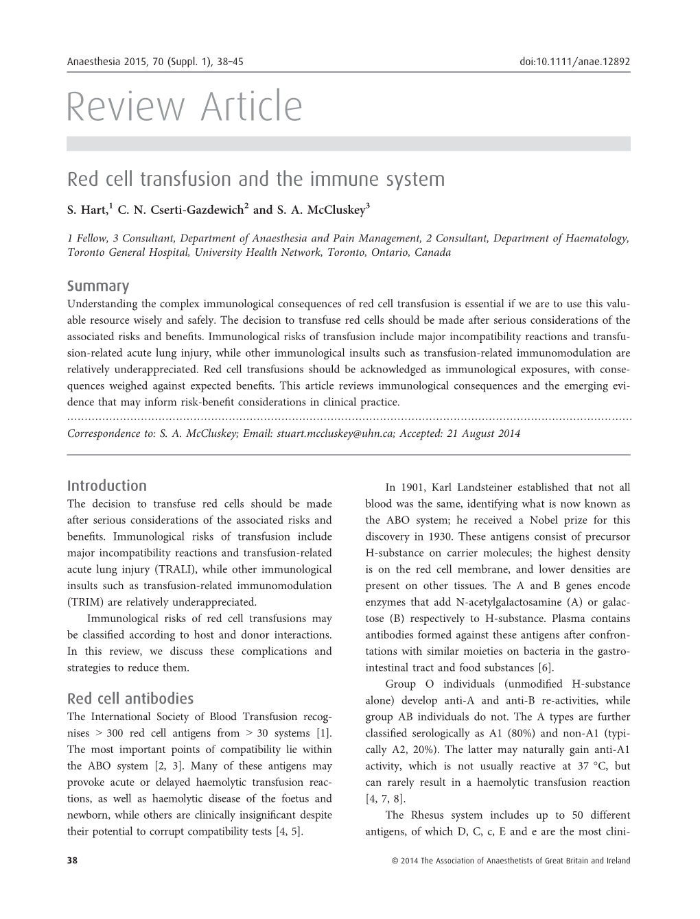 Red Cell Transfusion and the Immune System S