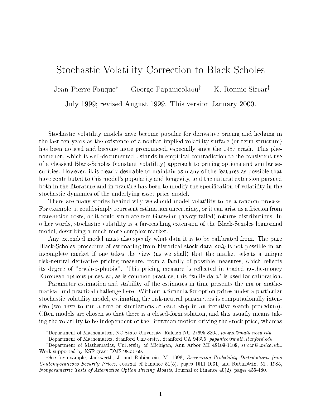 Stochastic Volatility Correction to Black-Scholes