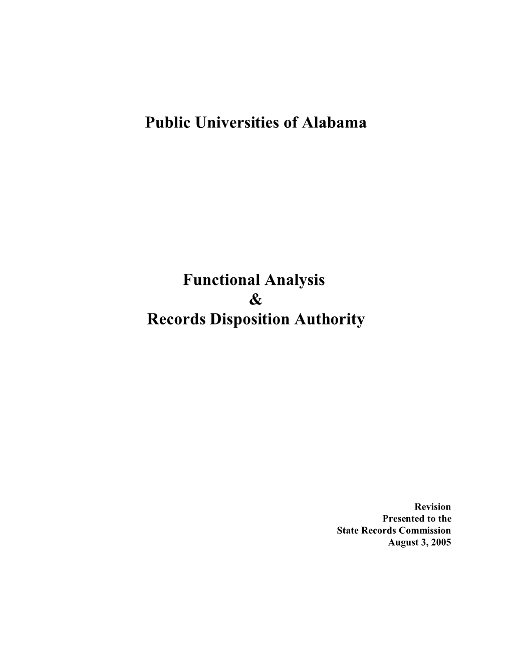 Public Universities of Alabama Functional Analysis & Records