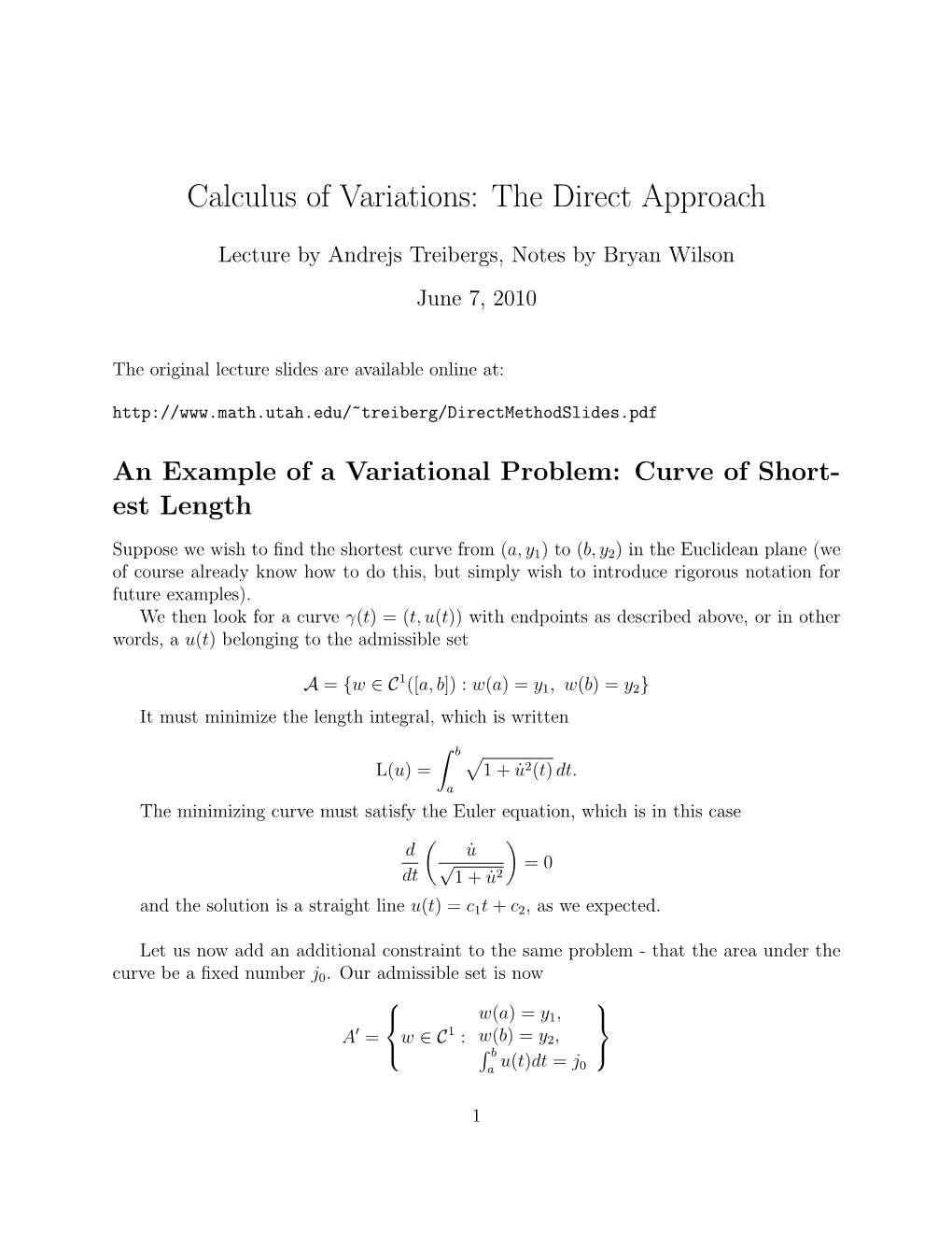 Calculus of Variations: the Direct Approach