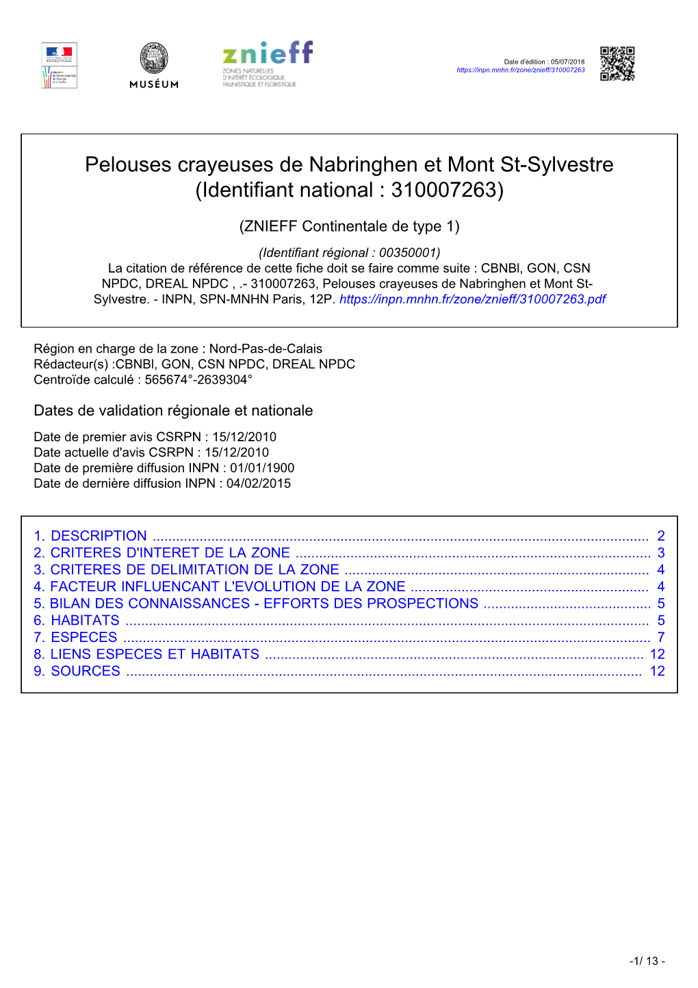 Pelouses Crayeuses De Nabringhen Et Mont St-Sylvestre (Identifiant National : 310007263)