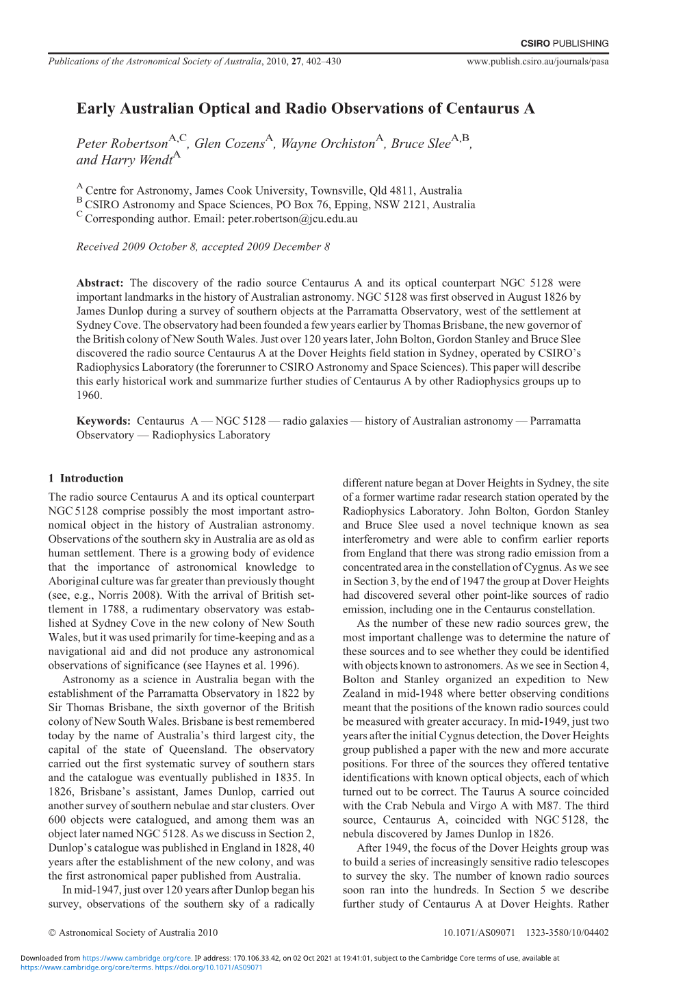 Early Australian Optical and Radio Observations of Centaurus A