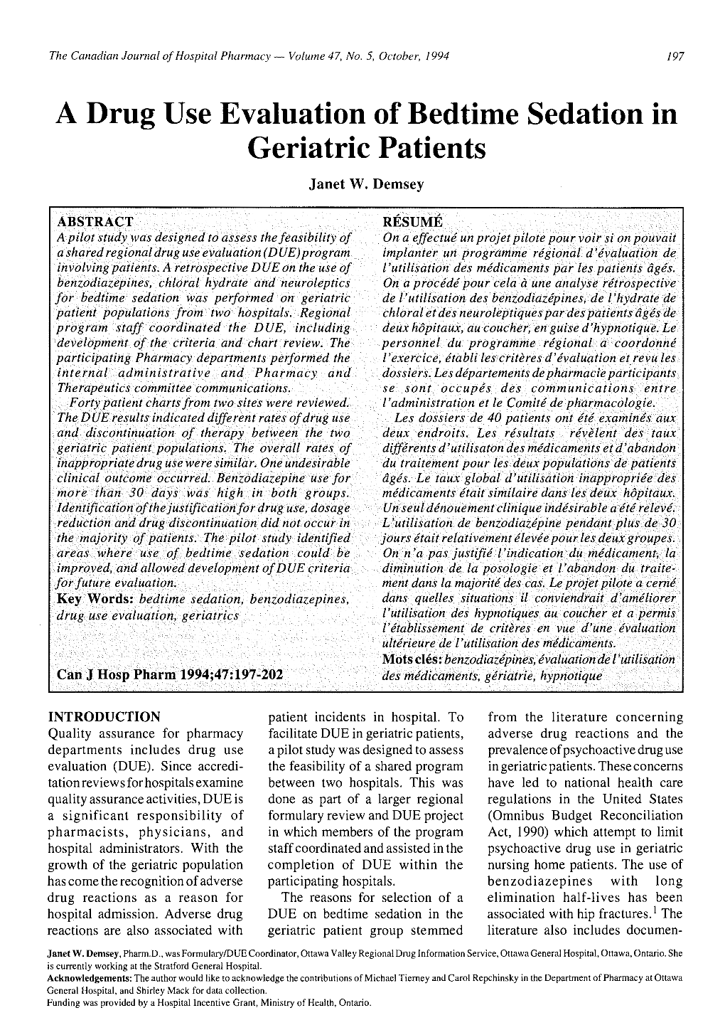 A Drug Use Evaluation of Bedtime Sedation in Geriatric Patients