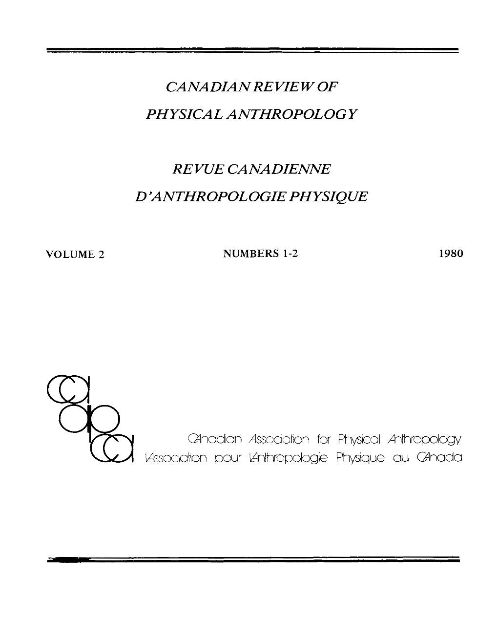 Canadian Re View of Physical Anthropolog Y Revue Canadienne D