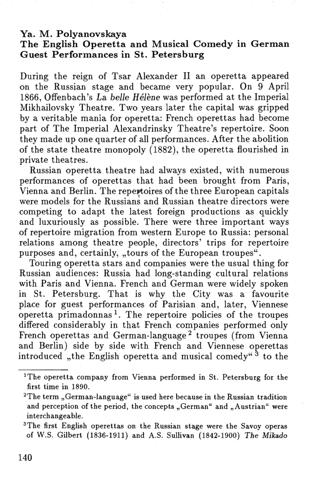 Ya. M. Polyanovskaya the English Operetta and Musical Comedy in German Guest Performances in St