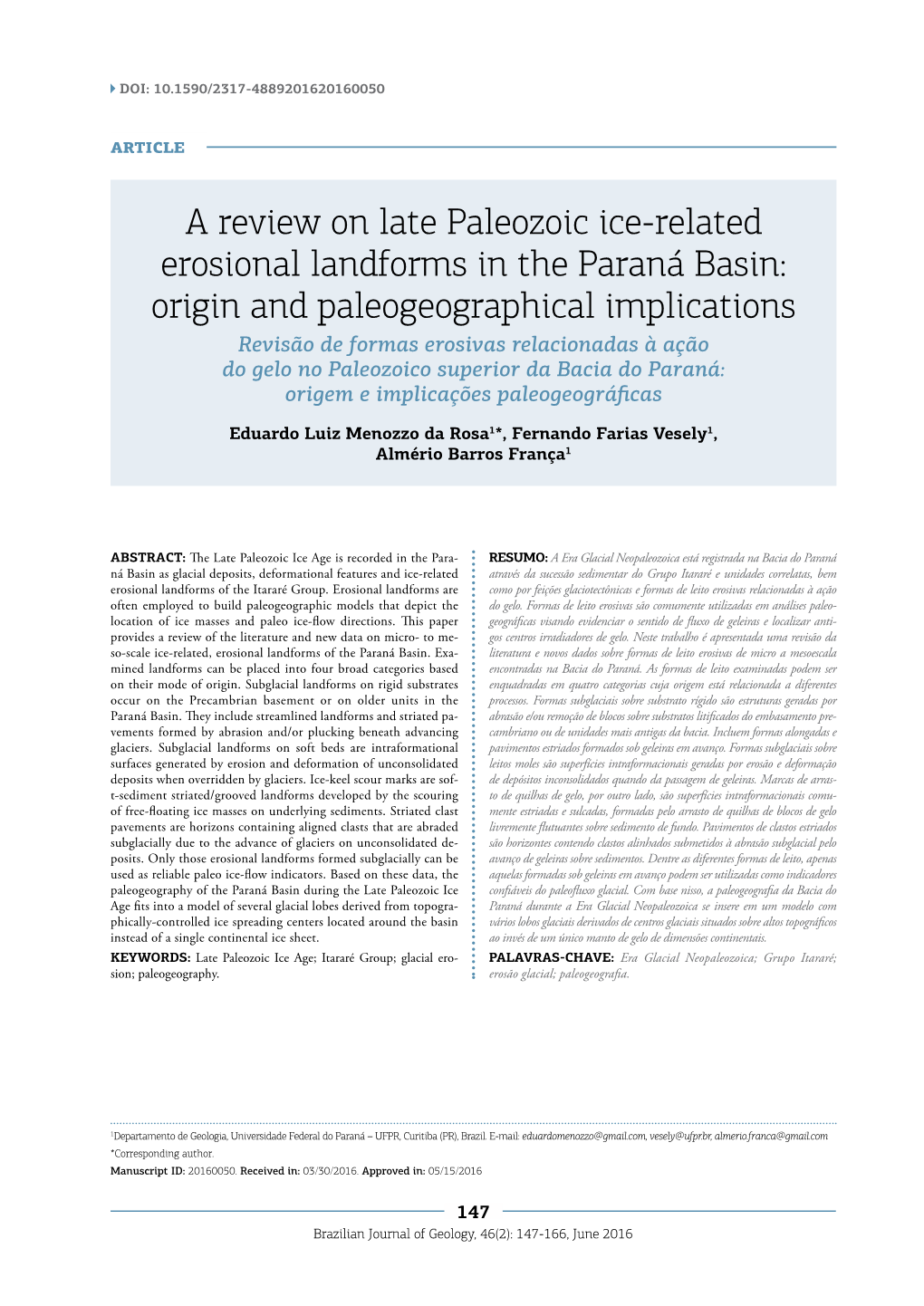 A Review on Late Paleozoic Ice-Related Erosional Landforms in The