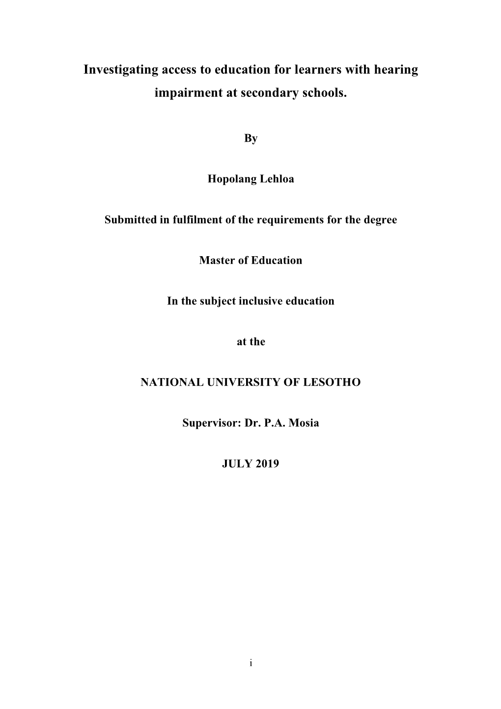 Investigating Access to Education for Learners with Hearing Impairment at Secondary Schools