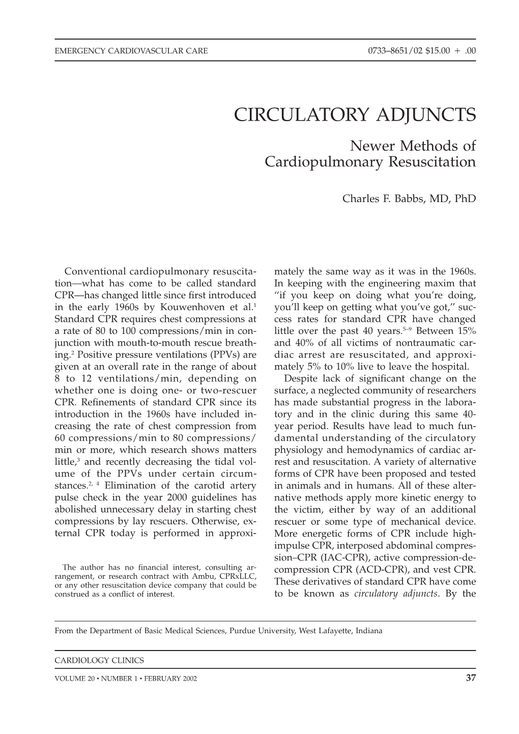 CIRCULATORY ADJUNCTS Newer Methods of Cardiopulmonary Resuscitation