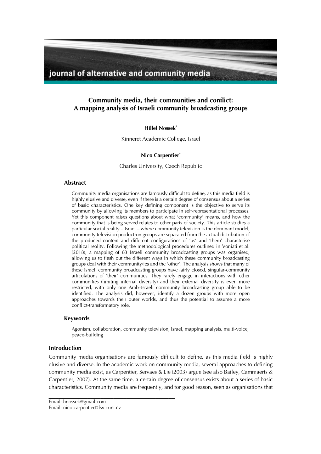 A Mapping Analysis of Israeli Community Broadcasting Groups