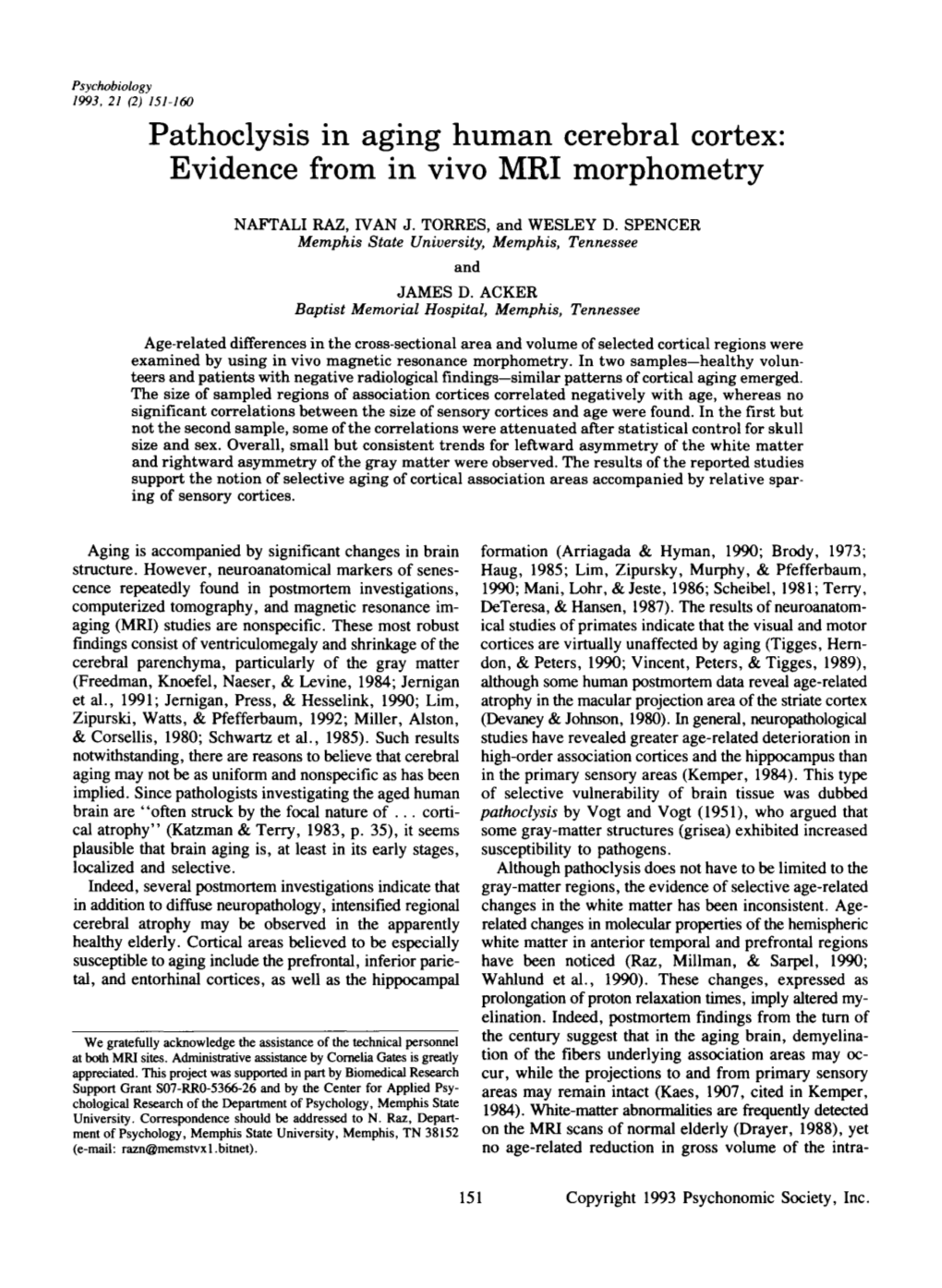 Pathoclysis in Aging Human Cerebral Cortex: Evidence from in Vivo MRI Morphometry