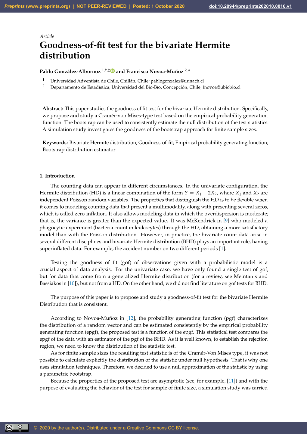 Goodness-Of-Fit Test for the Bivariate Hermite Distribution