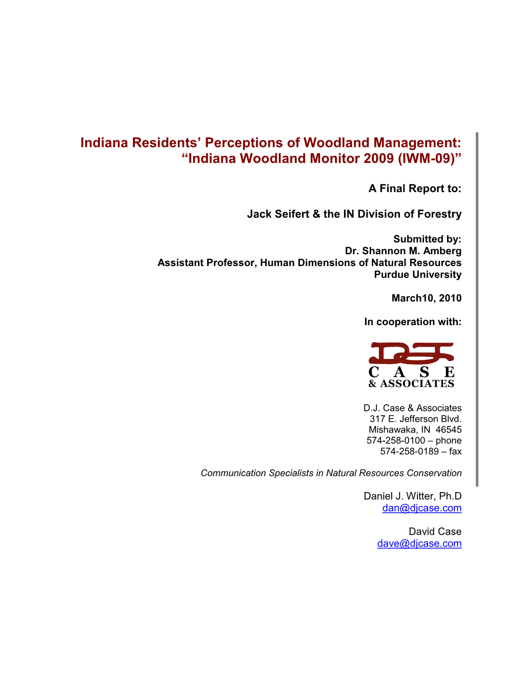 Indiana Residents' Perceptions of Woodland Management: “Indiana