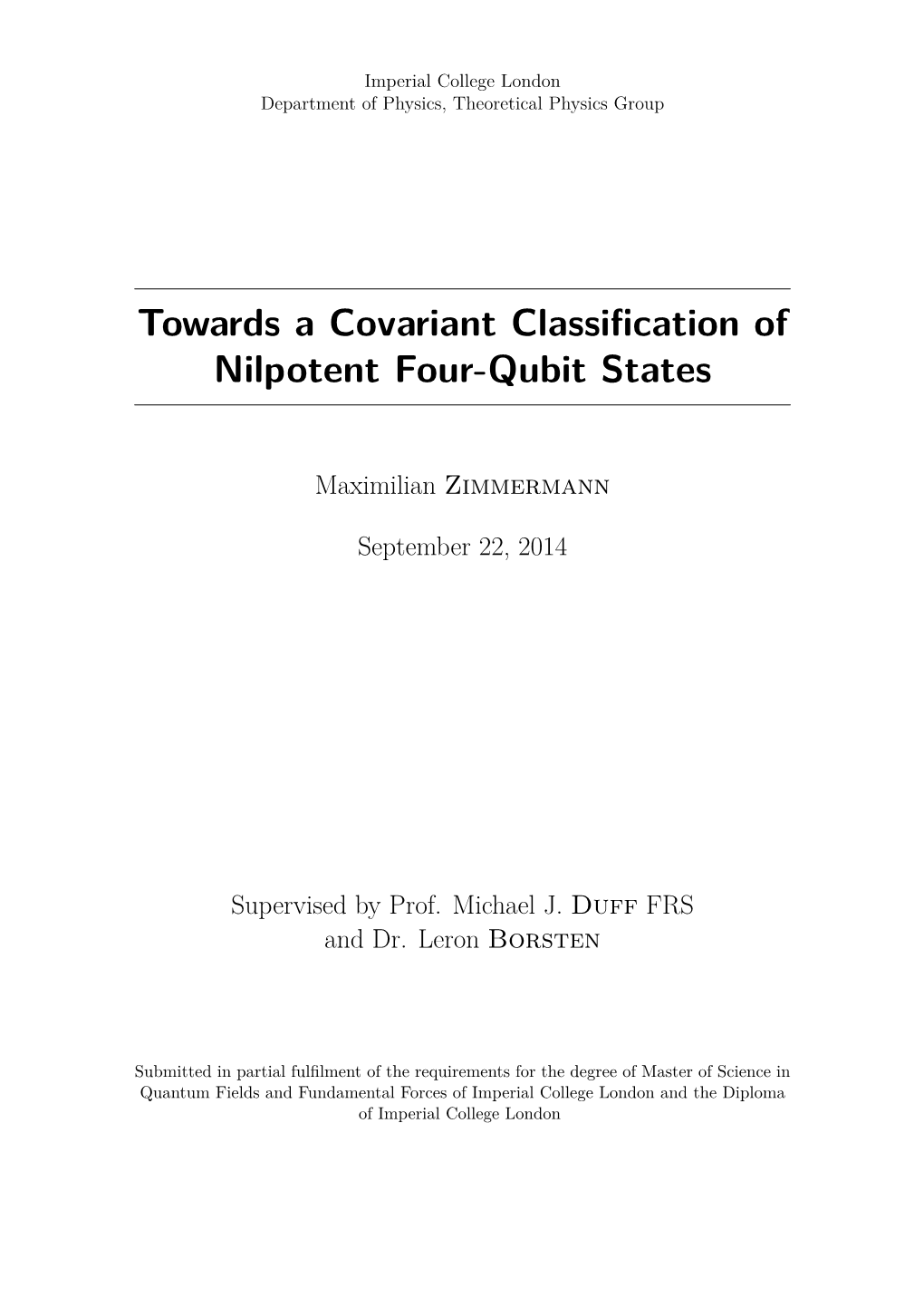 Towards a Covariant Classification of Nilpotent Four-Qubit States