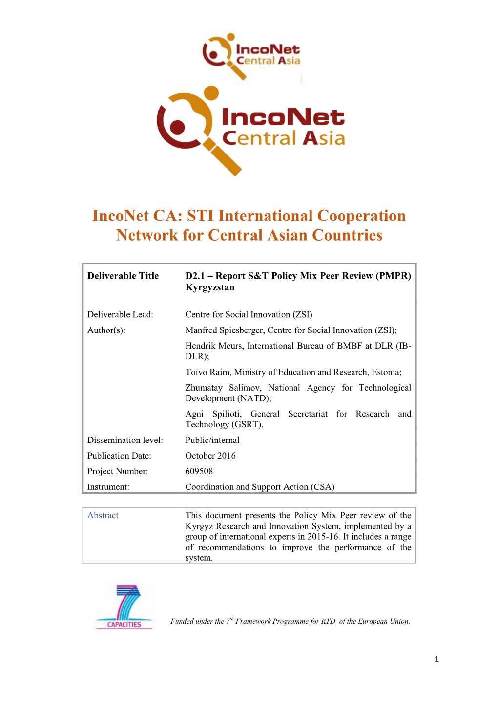Inconet CA: STI International Cooperation Network for Central Asian Countries